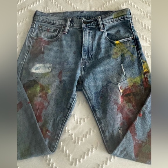 VINTAGE LEVI’S 505 DISTRESSED PAINT SPLATTER ONE OF A KIND 28 X 28 MIDRISE JEAN - Picture 4 of 15